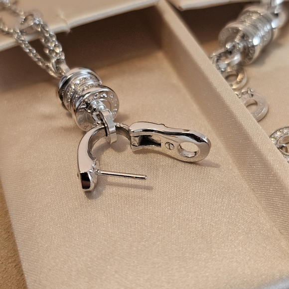 Bvlgari B.Zero White Gold 18k DIAMONDS 750 Drop Dangle Earrings 2.8 Inch Length - Picture 8 of 17